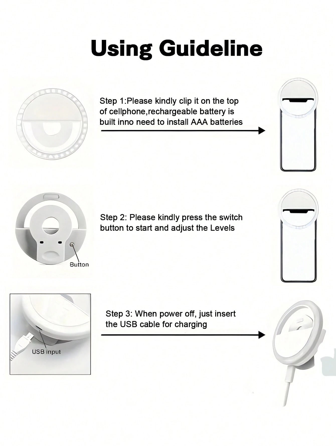 LED rechargeable par USB pour selfie