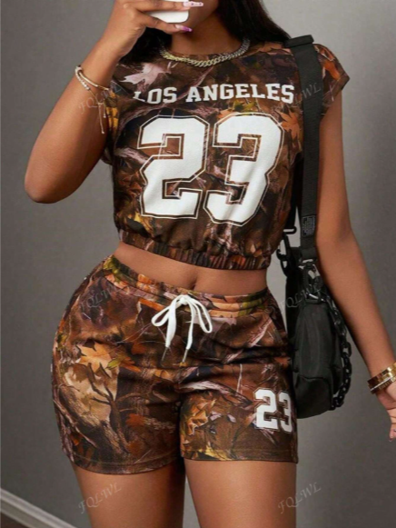 Neck Short Sleeve Tops Match Shorts Casual Sets