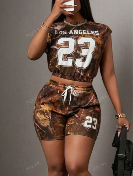 Neck Short Sleeve Tops Match Shorts Casual Sets